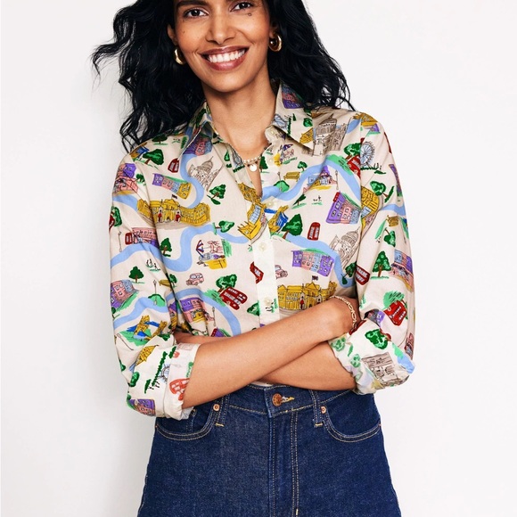 Boden Sienna London Town Ivory Button Down Top 4P - Picture 4 of 11